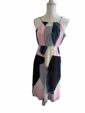 Banana Republic Pleated Colorblock Midi Dress in Pink, Navy & Cream